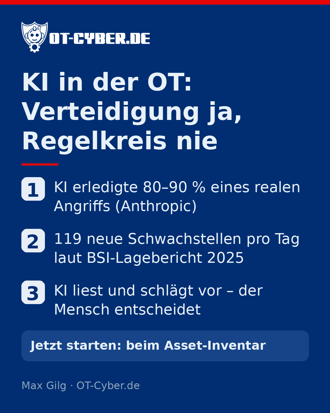 Infografik: KI in der OT: Verteidigung ja, Regelkreis nie