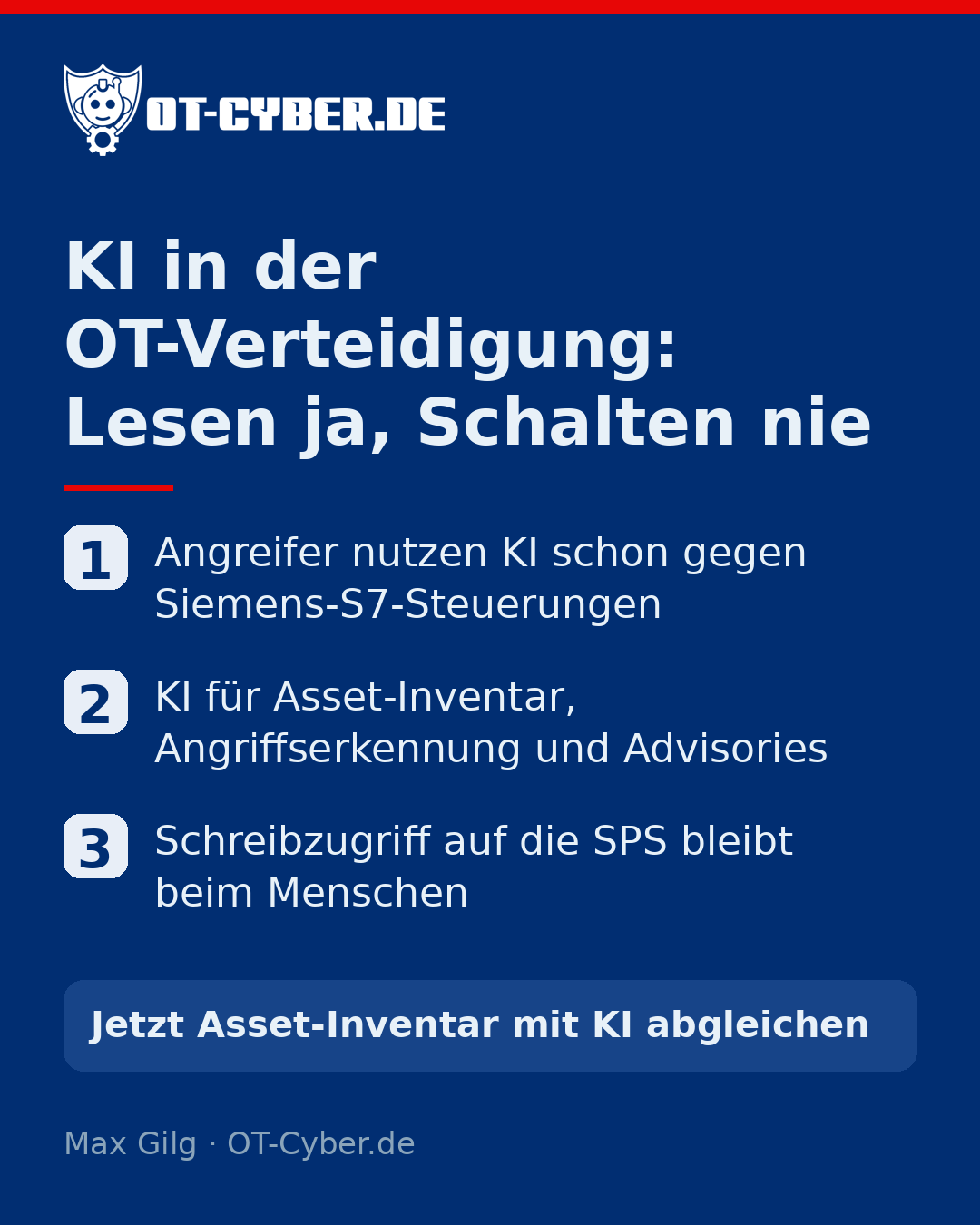 Infografik: KI in der OT-Verteidigung: Lesen ja, Schalten nie