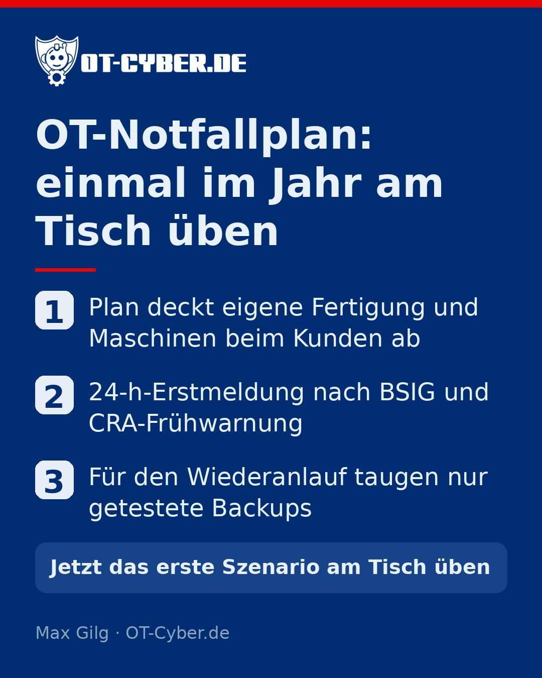 Infografik: OT-Notfallplan: einmal im Jahr am Tisch üben