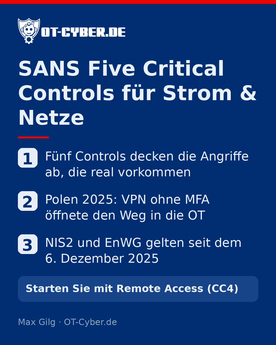 Infografik: SANS Five Critical Controls für Strom & Netze