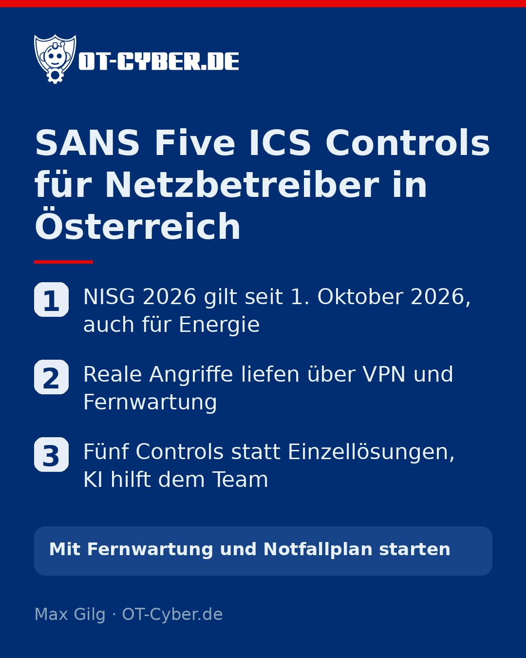 Infografik: SANS Five ICS Controls für Netzbetreiber in Österreich