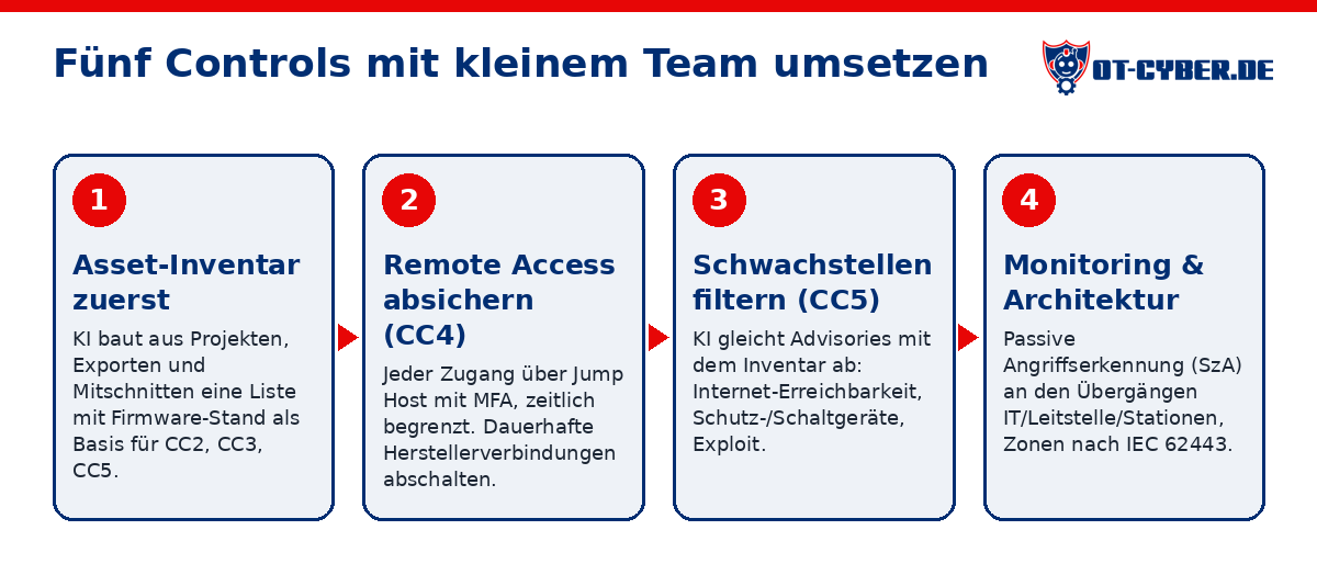 Schema: Fünf Controls mit kleinem Team umsetzen