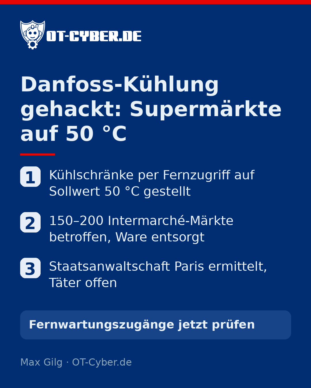 Kühlanlagen französischer Supermärkte aus der Ferne verstellt, Sollwert bis 50 °C