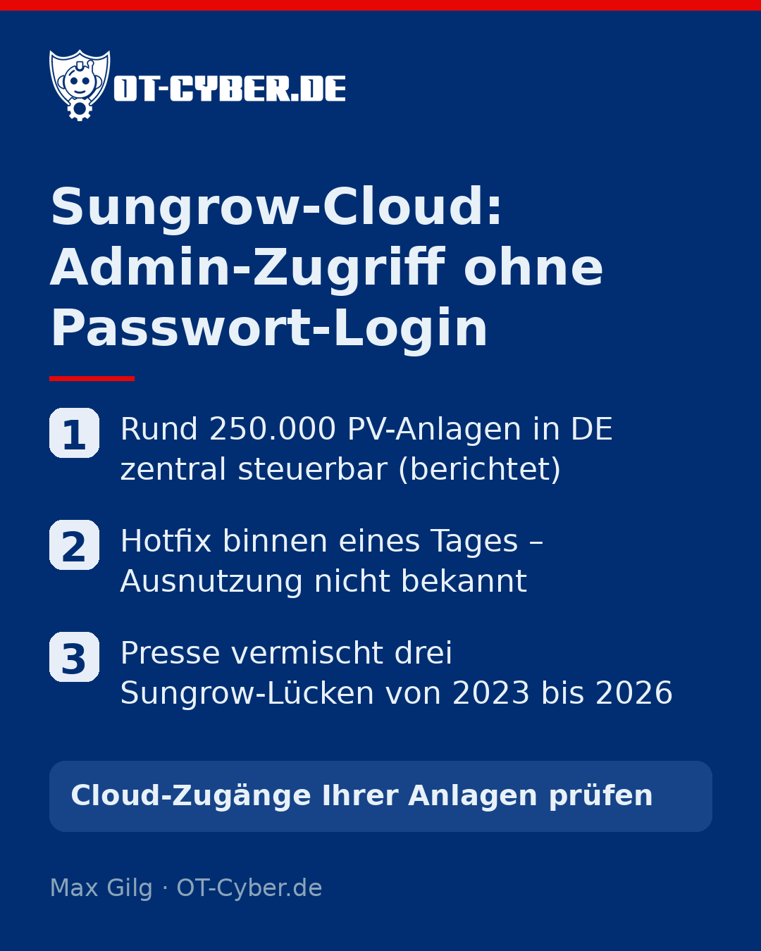 Infografik: Sungrow-Cloud: Admin-Zugriff ohne Passwort-Login