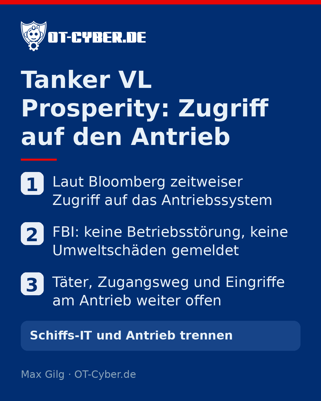 Infografik: Tanker VL Prosperity: Zugriff auf den Antrieb